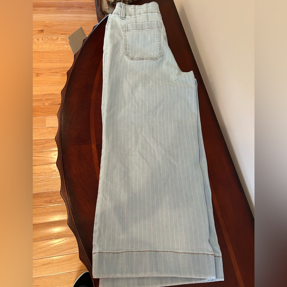 Cleo Wide Leg Blue Denim with White Stripe Jeans